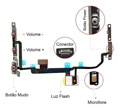 Flex Power Botão Volume Flash Compatível Iphone 8 Plus Full