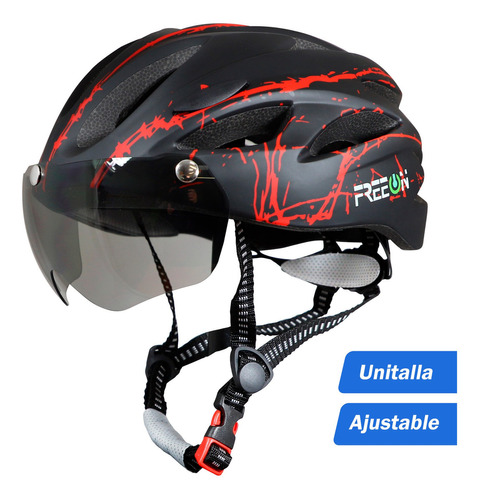 Casco Profesional Ciclismo C/lentes Imantados Fon400b Freeon Color Negro Talla L