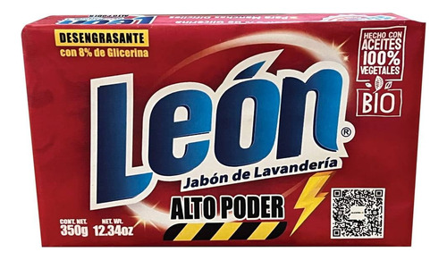 1 Jabón De Lavandería León Alto Poder Desengrasante 350gr