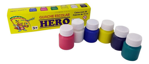 12 Cx Tinta Guache C/ 6 Cores Primarias Infantil Atacado