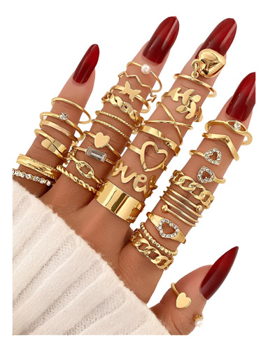 Set 30 Anillos Dorados De Mujer Moderno Minimalista Doradolove Mediano