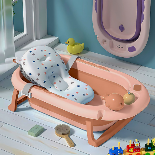 Kit Banheira De Bebê Infantil Dobrável Com Caminha De Banho Cor Rosa Cama Rosa
