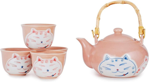 Juego De Té Japonés Twin  Cat Kitten Design Tetera De...