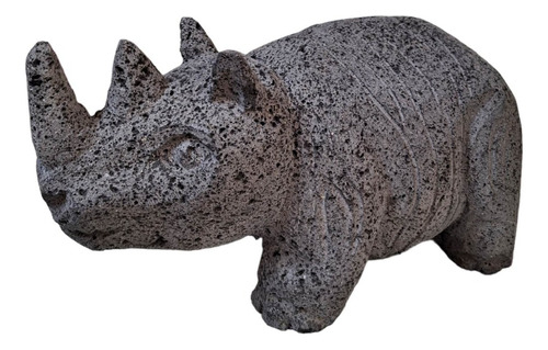 Figura Artesanal Rinoceronte Piedra Volcánica Decoración