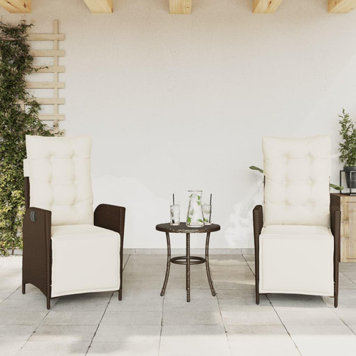 Vidaxl 3-piece Bistro Set With Reclining Chairs Brown Poly