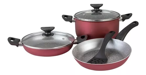 Batería De Cocina Cinsa Rojo Metálico Velvet Aluminio 10 Pzs