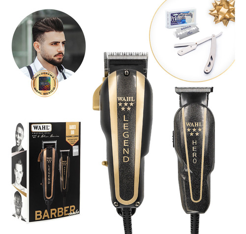 Wahl Barber Combo Profesional Cortadora Terminadora + Regalo Negro/dorado