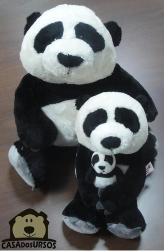 Ursinho Panda Familía Pelúcia Pai 35cm Mãe 25cm Filhote 8cm