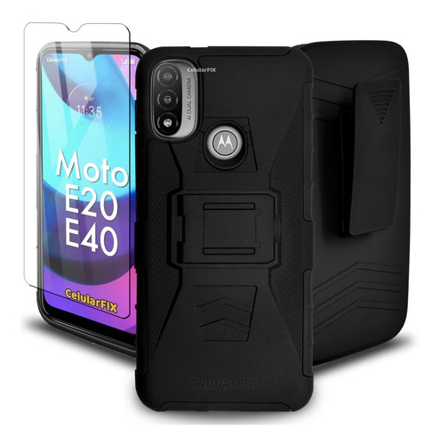 Funda Protector P/ Moto E20 / E40, Uso Rudo Clip C/ Cristal