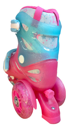 Patines Rosa Entrenador Kit Completo Ajustable Led 17 - 19 Mx 8 Cm Rosa Chicle