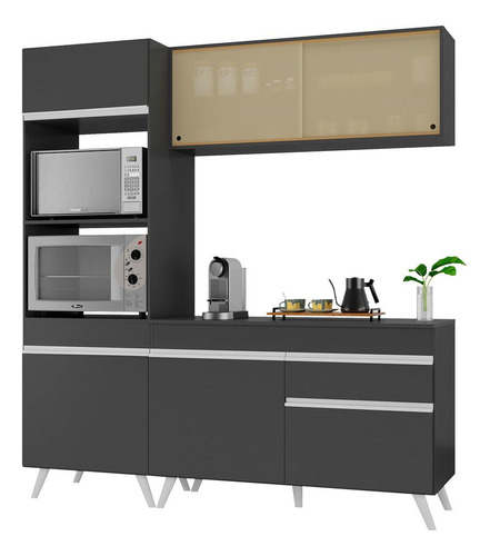 Armário De Cozinha Compacta 182cm Veneza Multimóveis V3695 Cor Preto/branco