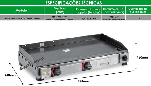 Imagem 2 de 4 de Chapa Lanches Prof Hambúrguer C/ Gaveta Inox 77x40 Itajobi