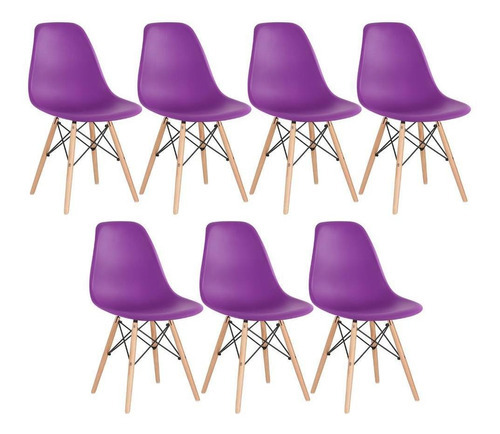 7 X Cadeiras Charles Eames Eiffel Dsw Base De Madeira Clara Cor Da Estrutura Da Cadeira Roxo