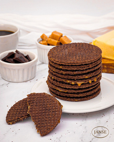 Biscoito Holandês Recheado Chocolate e Caramelo Stroop Wafel Janse 155g