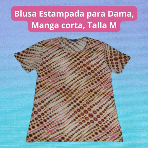 Blusa Beige Estampada Para Dama, Manga Corta