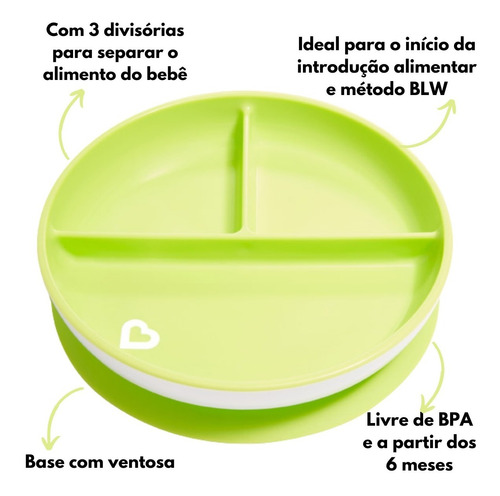 Imagem 2 de 7 de Kit Prato Infantil Divisória Ventosa + Talher Inox Munchkin