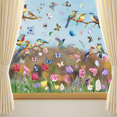 9 Pegatinas De Ventana De Verano, Flores De Primavera, Pájar