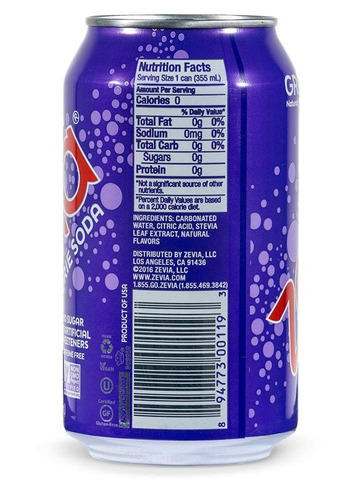 Zevia Zero Calorie Soda, Uva, Endulzado Naturalmente Soda, (
