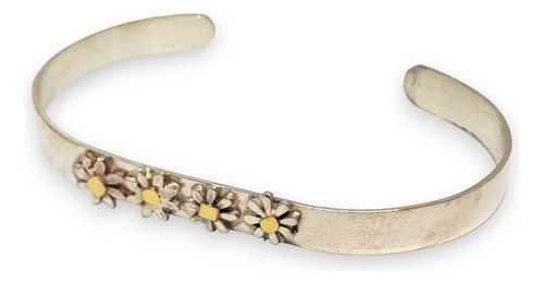 Pulsera Plata Y Oro Semiesclava Con Flores