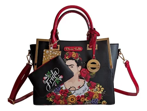 Bolsa Satchel C Monedero Frida Kahlo Flores Original Bk rd