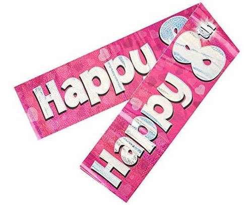 Oaktree 624405  Happy 8th Birthday Foil Banner Holográfico, 