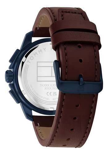 Reloj Tommy Hilfiger Hombre Walker 1710632 Malla Marrón Bisel Azul Fondo Azul