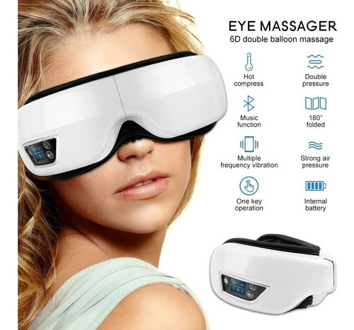 Gafas de masaje oculares circulares relajantes antioscuras con Bluetooth, color blanco