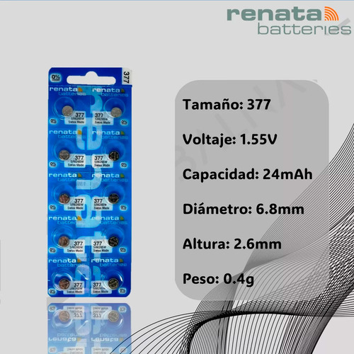 Caja 100 Pilas 377 Sr626sw Renata 626 Oxido De Plata Reloj