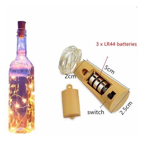 Imagen 3 de 5 de 12 Guirnalda De Luz Alambre Corcho Para Botella Calida