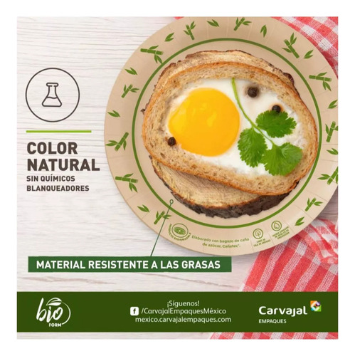 Plato De Papel Bio Form Cañatek N° 3 Con 100 Pzas Color Beige