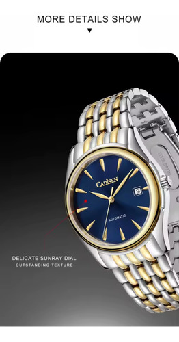 Reloj Mecánico Automático Cadisen C8225m Silver Blue Gold Plateado Dorado Azul