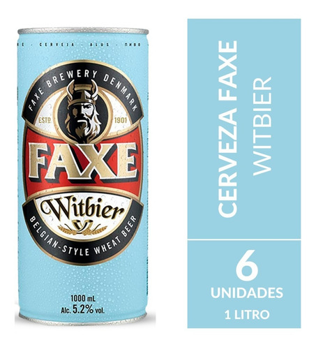 Imagen 2 de 10 de Cerveza Faxe Witbier Pack X 6 Latas X 1000ml. - Trigo