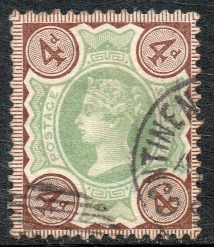 Reino Unido Sello Usado De 4 P. Reina Victoria Años 1887-00