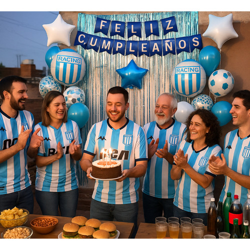 Combo Globos Tematico Racing La Academia Festejo Kit Futbol Celeste La Academia