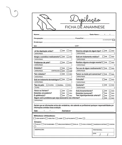 Ficha Anamnese - Depilação a laser Modelo de Formulário