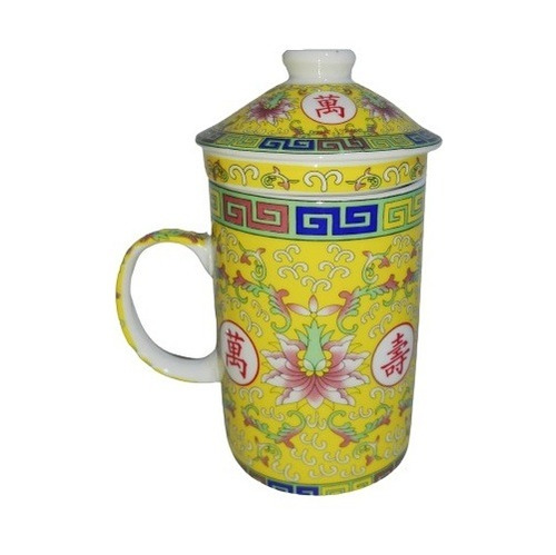 Taza Ceramica Con Filtro Oriental Longevidad  3pza Menaje