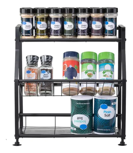 Estante Para Especias Y Platos Epsilon De 3 Niveles, Negro