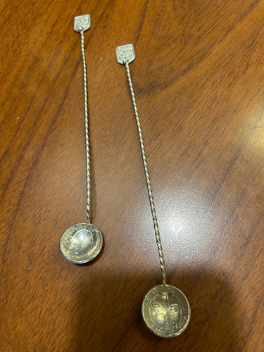 Cucharas De Cocktail De Plata 900 Con Pequeña Esmeralda Plateado (Usado)