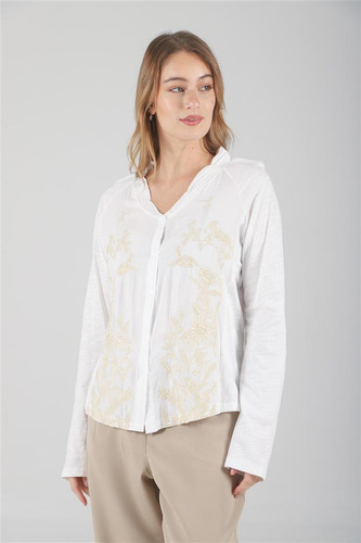 Camisa Pina Premium De Fibrana Con Bordes Bordados Gu70008