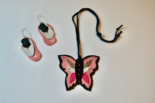 Imagen 5 de 5 de Collar Mariposa , Regalo, Joyeria En Cuero, Diseño, Cod1