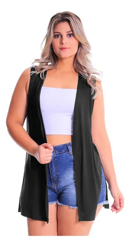 Colete Laterais Abertas Plus Size Alongado Feminino Fendas