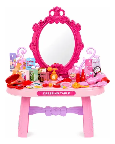Penteadeira Infantil Com Espelho Princesa 46 Pçs Rosa-chiclete