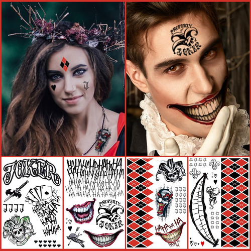 Joker Tattoos - Calcomanías De Escuadrón Suicida, 4 Hojas De