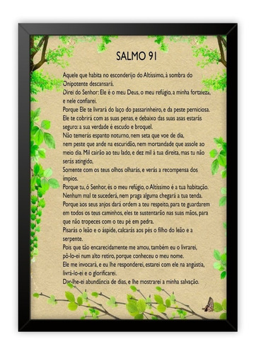 Quadro Decorativo Salmo 91 Moldura Vidro A3 Novidade Cor da armação Preto