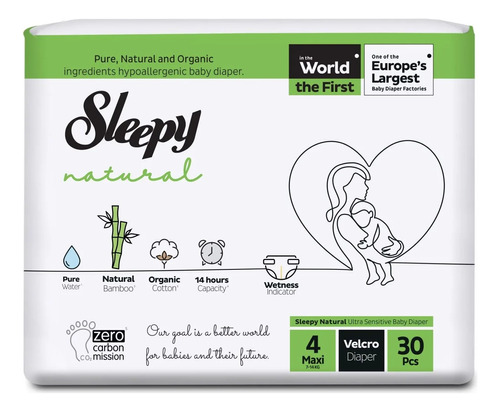 Pañales Ecológicos Sleepy G 7 - 14 Kg No.4, 30 Un