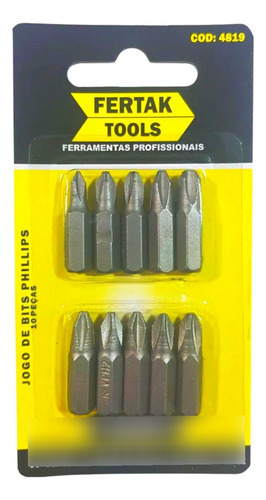 Jogo De Bits Phillips Cromo Vanádio 25mm Com 10 Peças Fertak