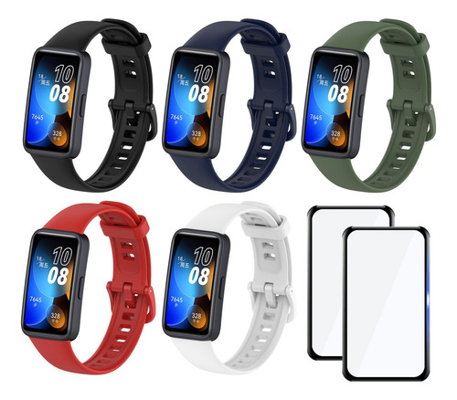 5 Correa Silicona Compatible Para Huawei Band 8 + 2 Micas