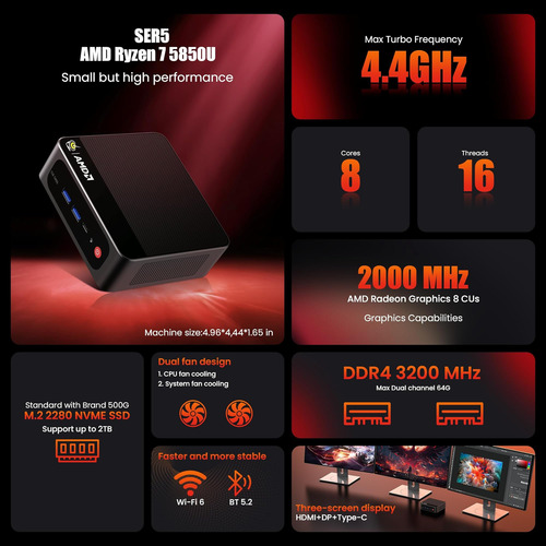 Beelink Mini Pc, Ser5 Pro 5850u Amd Ryzen 7 (hasta 4.4ghz) 1