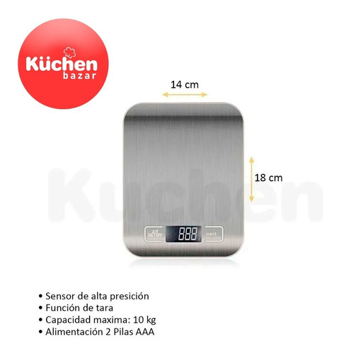Imagen 2 de 10 de Balanza Cocina Digital De Acero Electronica 10 Kg