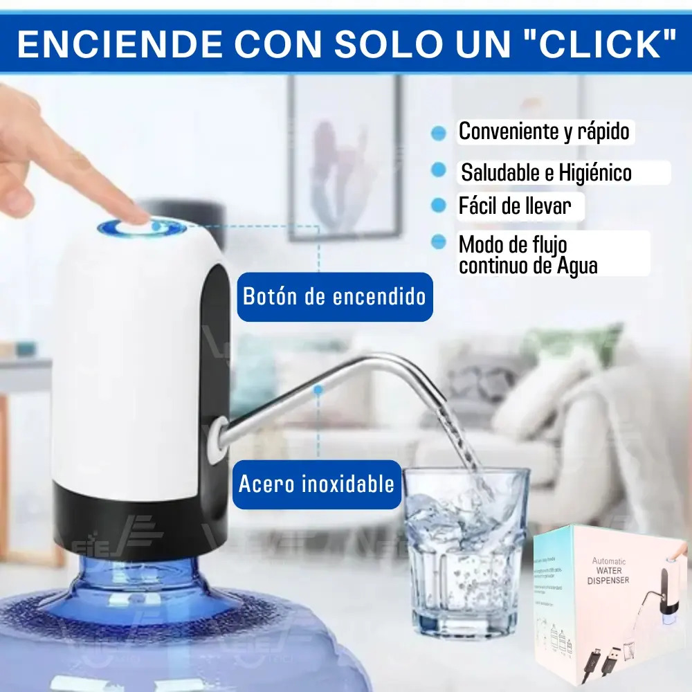 Dispensador De Agua Eléctrico Automático Bomba De Garrafón Recargable Usb Silencioso Color Negro Ideal para Hogar Oficina
